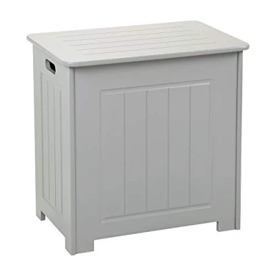 Image of Livhome Laundry Bin for Bathroom Wooden Storage Box Free Standing Towel Chest Linen Cabinet Furniture Cupboard Cabinets, Grey 51cm x 40cm 51cm…