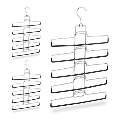 Image of Relaxdays Multi Pants Hanger Set of 3, 15 Trousers, Compact, Non Slip, Removable Holders, HWD: 52x33.5x2 cm, Silver