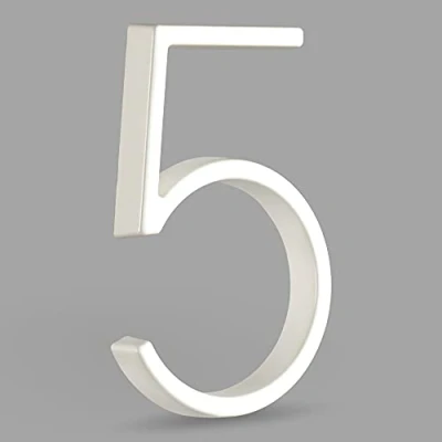 Image of HASWARE Floating House Number Sign: 5 inch Modern Door Signage Striking for Street Home Address Numerals (5, White)