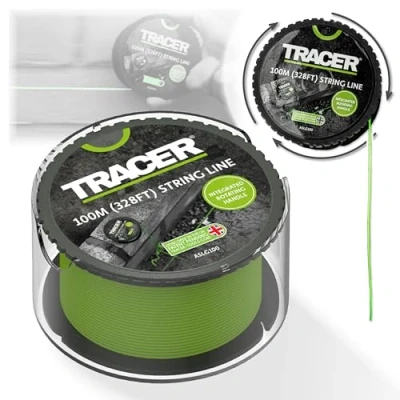 Image of Tracer 100m String Line Anti Tangle, High Visibility Builders on Rotating Spool with Integrated Handle. Green