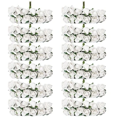 Image of Approx.140pcs Mini Paper Flower Heads Rose Buds Bouquet Party Favor Decor 1.5cm (White)