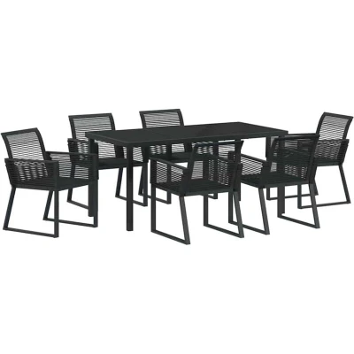 Image of vidaXL 7 Piece Garden Dining Set Black Poly Rattan