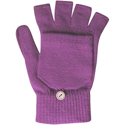 Image of TeddyT&#039;s Ladies Winter Thermal Knit Magic 2 in 1 Combo Fingerless Gloves &amp; Mittens (Purple)