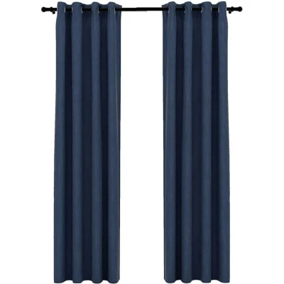 Image of vidaXL Linen Look Blackout Curtains with Grommets 2 pcs Blue 140x245cm