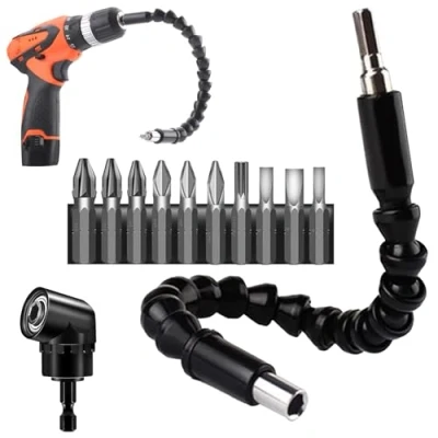 Image of 105 Degree Right Angle Drill Bit Adapter with 1 Cardan Shaft and 10 Screwdriver Bits,Degree Adapter,Right Attachment,Angle Attachment,for 1/4&quot;