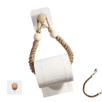 Image of Toilet Roll Holder No Drilling Vintage Towel Rope Paper for Bathroom Decoration