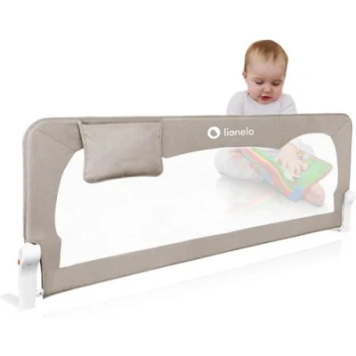 Image of lionelo HANNA Bed Rail Guard 150L x 66H cm Extra Tall Safety Barrier for Toddlers, Foldable 180 with tilt adjustment, Mesh Fabric, SecureBelt Straps, Safe Lock, Pocket, Durable, Easy to Install