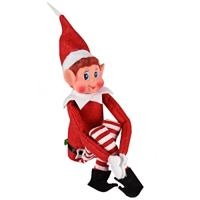 Image of 3 x Christmas Elf Soft Toy Smiley Face Sits On Shelf