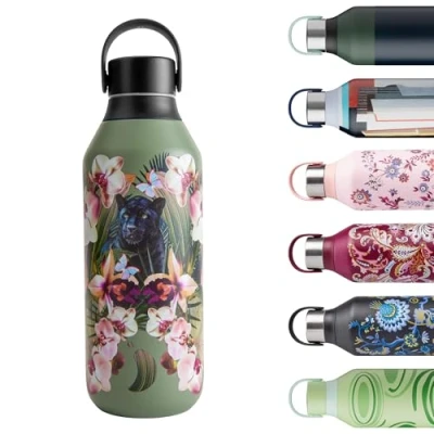 Image of Chilly&#039;s Series 2 Water Bottle Stainless Steel Thermal Bottles with Double Wall Vacuum, Soft Collar &amp; Carry Loop Orchid Panther, 500ml