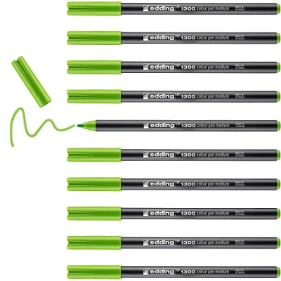 Image of edding 1300 colour pen medium light green 10 pens round nib 2 mm felt for drawing and writing school, mandalas, bullet journals
