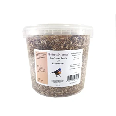 Image of Britten &amp; James Sunflower Hearts with Added Mealworms for Wild Birds 5L Tub (3kg) No Mess