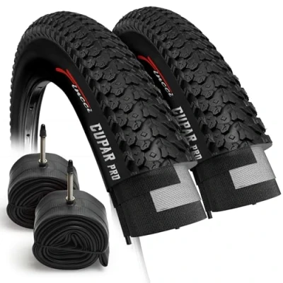 Image of Fincci Set 26 x 2.125/2.1 Cupar Bike Tyre 57 559 Foldable with Presta Valve Inner Tube for MTB Hybrid City Bicycle Cycle