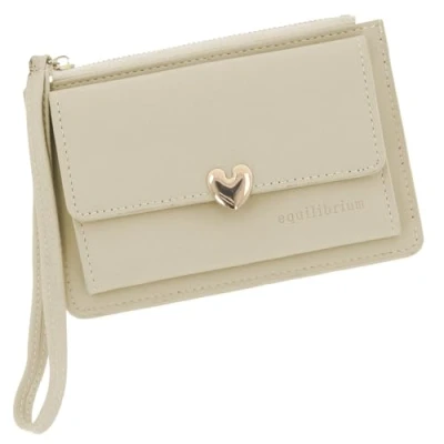 Image of Equilibrium Gold Heart Card Holder Purse with Handle Strap for Cards and Cash Multi Compartment Cream, Black or Pastel Blue Designs (Cream)