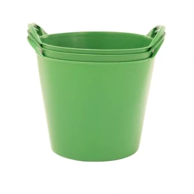 Image of BiGDUG Plastic Flexi Tubs (26 Litre) Pack of 3 Recycled Green Heavy Duty Trugs Flexible Storage Bucket Multi Purpose Round Container