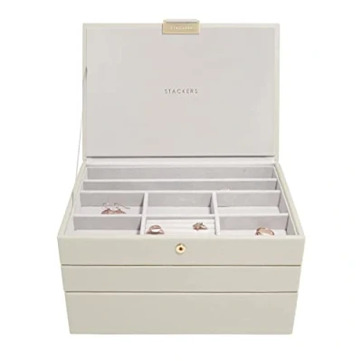 Image of Stackers Oatmeal Classic Medium Jewellery Box, Set of 3
