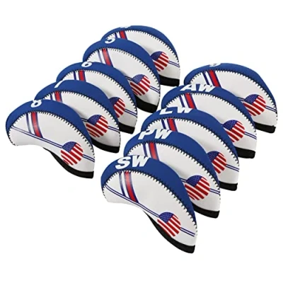 Image of 10 Pcs Golf Club Iron Head Covers Protector Headcover Set USA in Blue