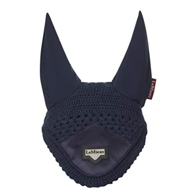 Image of LeMieux Loire Fly Hood for Horses Navy Stylish Hand Knitted Crotchet Soft &amp; Stretchy Large