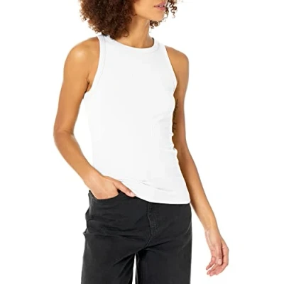 Image of The Drop Women&#039;s Valerie Cutaway Neck Racerback Rib Knit Tank Top, White, 4XL Plus