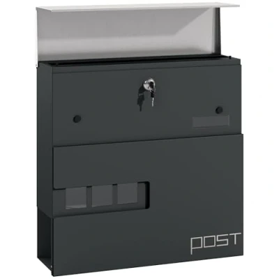 Image of HOMCOM Wall Mounted Post Box with Viewing Window, 2 Lock, Modern Galvanised Steel Mailbox Copper Core, Weatherproof Letterbox for Outdoor Use, Easy to Install, Charcoal Grey