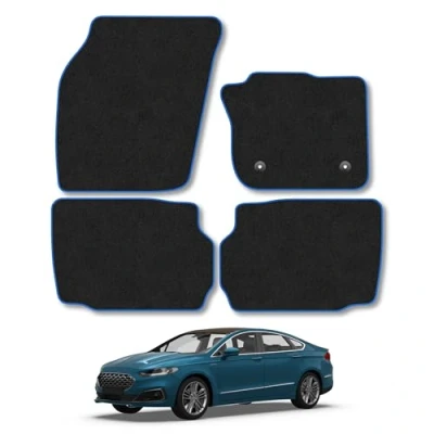 Image of Car Mats Compatible with Ford Mondeo (2014 ) Tailored Fit Blue Carpet Floor Set Accessory Custom 4 Pieces Anti Slip Backing &amp; Binding Trim Edge