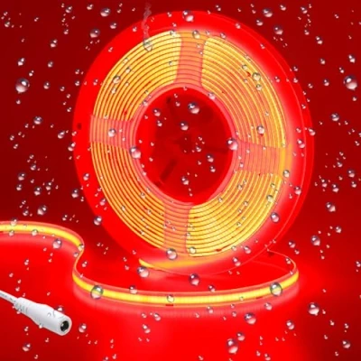 Image of GOMING 16.4ft(5M) DC 24V Red COB LED Strip Light IP65 Waterproof 2400LEDs Uniform Glow Dotless Flexible Tape Lights for DIY Garden Backyard Hallways Stairs Decoration(No Power Supply)