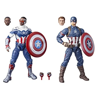 Image of Hasbro Marvel Legends Series Captain America 2 Pack Steve Rogers Sam Wilson MCU Figures, 7 Accessories