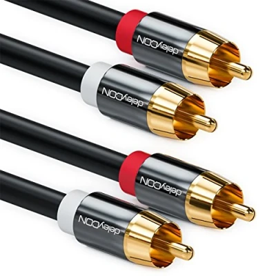 Image of deleycon 5m Cinch Cable Stereo Audio RCA 2x Plugs to Hifi Systems Receivers Home Cinema Blu Ray Players Black