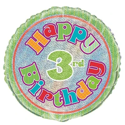 Image of Unique Party 55489 18&quot; Foil Prism Happy 3rd Birthday Balloon