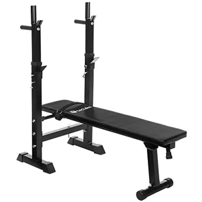 Image of TecTake Foldable Weight Bench with Adjustable Barbell Rack, Home Gym Fitness Equipment