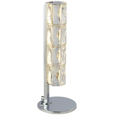 Image of Led Table Light, Hexagonal Tube Bar, Chrome, Clear Crystal Trim