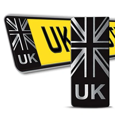 Image of 2 x Vinyl UK Badge Car Number Plate Self Adhesive Stickers GB Union Jack Decals QV 10
