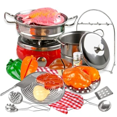 Image of CoolbitzToys Children Toy Stainless Steel Pots Pans Strainer Spatula Pretend Play Kitchen Set for Kids (11 pcs)