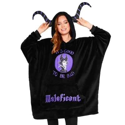 Image of Disney Fleece Hoodie for Adults and Teenagers Oversized Hooded Poncho One Size Stitch Gifts (Black Maleficent)