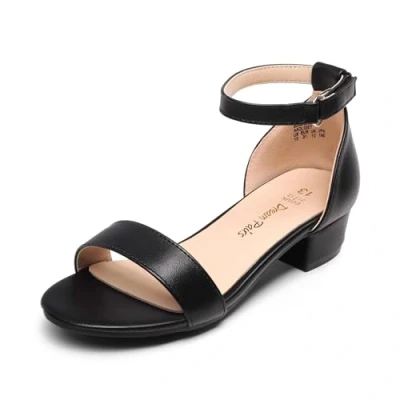 Image of DREAM PAIRS Girls Sandals Low Heel Dress Pump Ankle Strap Interchangeable Bow Flower Wedding Party Shoes for Little Kid/Big Kid,Size 13 Kid,Black,SDSD2320K