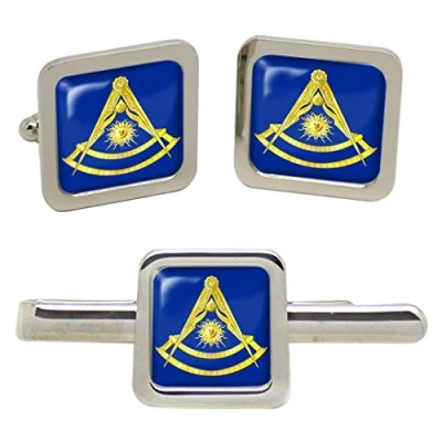 Image of Masonic Lodge Past Master Square Cufflinks and Tie Clip Set