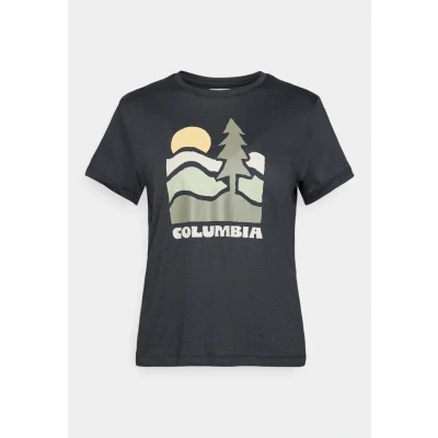 Image of Columbia Women&#039;s Ruby Springs Graphic Fitted Short Sleeve, Sleeve T Shirt, Black/Get Hiked, M