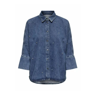Image of ONLY Buttondown blouse, Women&#039;s, Size: Medium, Medium blue denim