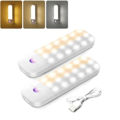 Image of AIPOTEC Motion Sensor Lights Indoor, Rechargeable Night Light with 3 Colour Temperature, Dimmable Wardrobe for Cupboard, Stair, Cabinet, Bedroom, Kitchen, Hallway (2 Packs)