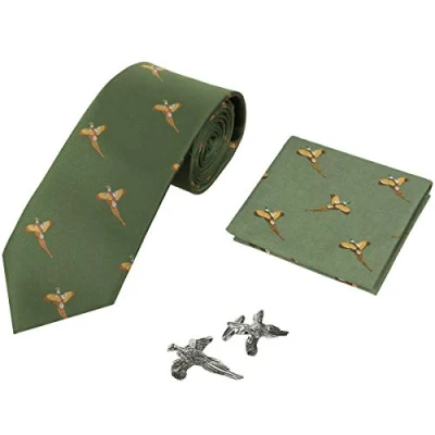 Image of JACK PYKE Tie Hanky &amp; Cufflink Gift Set Pheasant Green
