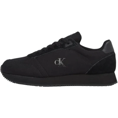 Image of Calvin Klein Jeans Runner Laceup Trainers, Men&#039;s, Size: 10.5, Triple black Leather and textile