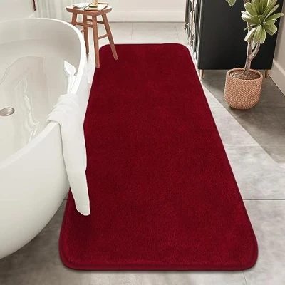 Image of Rururug Bathroom Mat, Large Bath Mat 50x120cm Mats for Bathroom, Non Slip Floor Microfiber Absorbent Rug, Red Rug