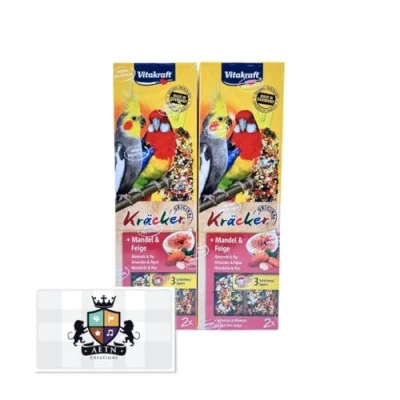 Image of AETN Creations Vitakraft Parakeet Crackers, Almonds and Fig Pack of 2x180g (4 sticks) with Fridge Magnet, Premium Bird Food for your Cage