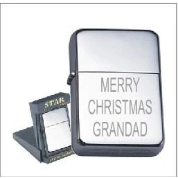 Image of MERRY CHRISTMAS GRANDAD PERSONALISED ENGRAVED STAR CHROME PETROL LIGHTER 165 FREE OF CHARGE