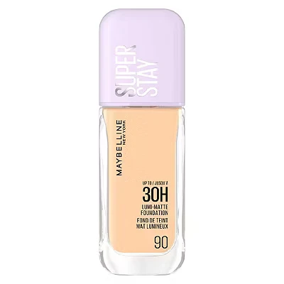 Image of Maybelline New York Super Stay up to 30H Lumi Matte Foundation, Medium Full Coverage, Vegan Formula*, Amino Acids, Niacinamide, Vitamin E Shade 90