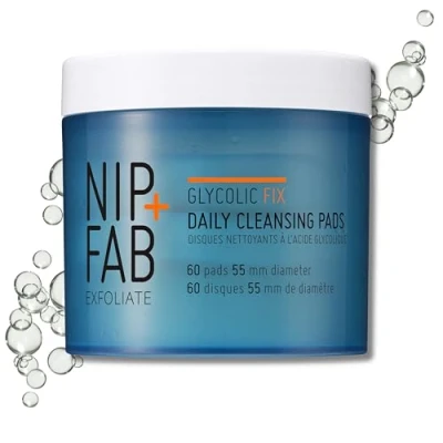 Image of Nip + Fab Glycolic Acid Fix Daily Cleansing Pads for Face with Hyaluronic Acid, Witch Hazel, Exfoliating Resurfacing AHA Facial Pad Exfoliation Even Skin Tone Brighten Skin, 60
