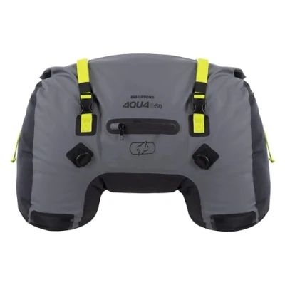 Image of Oxford Aqua D 50 Waterproof Duffle Roll Bag Motorcycle Pannier Luggage, Black/Grey/Fluo