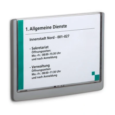 Image of Durable Click Information Sign 210 x 148.5 mm Graphite Door and Wall Includes Fittings Ideal for Offices, Hotels, Public Buildings, etc.