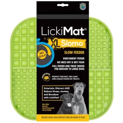 Image of LickiMat Slomo XLarge Dog Food Mat Slow Feeders Lick for Boredom &amp; Anxiety Relief Dogs Perfect Food, All Treats or Peanut Butter Fun Alternative to a Feeder Bowl Green