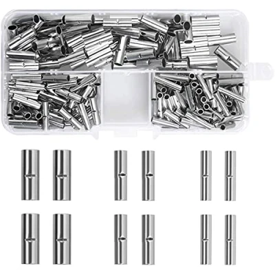 Image of 200Pcs Non Insulated Butt Connectors Uninsulated Crimps Wire Ferrules 22 18AWG 16 14AWG 12 10AWG with a Storage Box for DIY Electrical Splicing