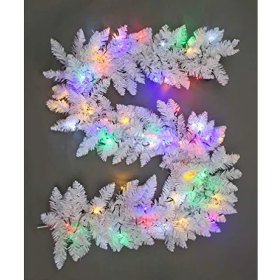 Image of SHATCHI Green/Black Imperial Pine Wreath Christmas Holiday Xmas Home Office Fireplaces Stairs Decoration with Non Pre Lit (CW/WW, White w/Multicolour LEDs, 2m Garland